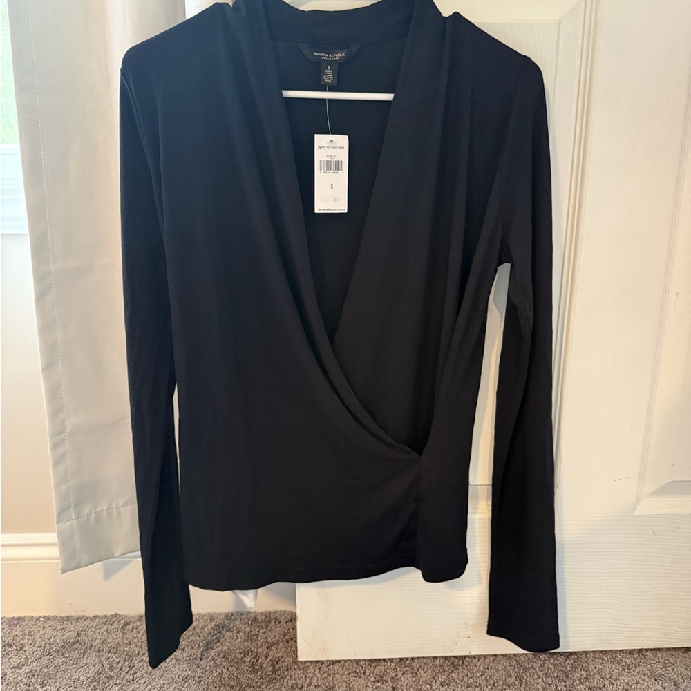 Banana Republic Black Wrap Blouse Long Sleeve